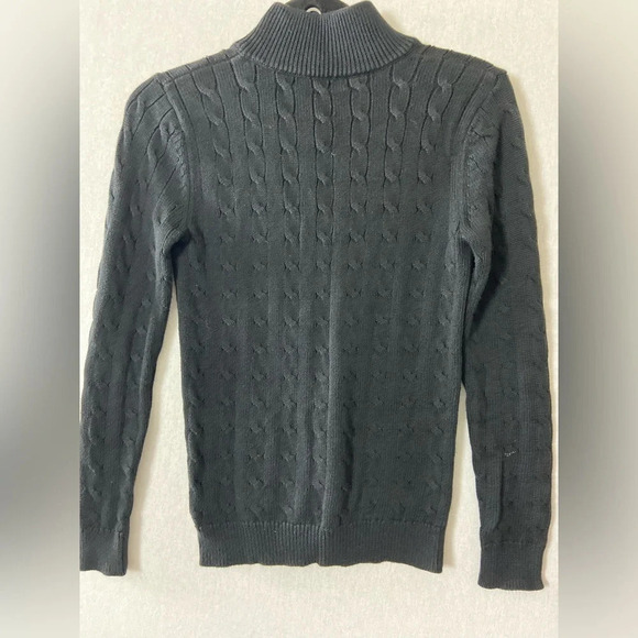 Lauren Ralph Lauren classic black Cable Knit V-neck Collar Sweater Sz PXS - Picture 2 of 9